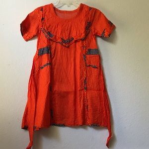 Girl 100% cotton casual dress with tie back belt